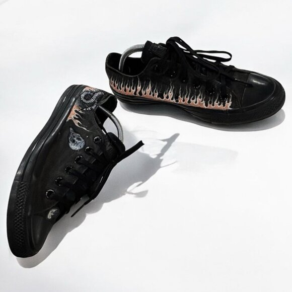 Converse Custom Painted Black Goth Low Cut Sneakers - Picture 4 of 15